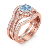 Three Piece Round Natural Stone Leaf Style Ring