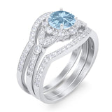Three Piece Round Natural Stone Leaf Style Ring