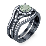 Three Piece Round Natural Stone Leaf Style Ring