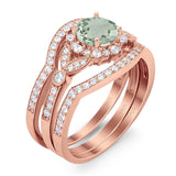 Three Piece Round Natural Stone Leaf Style Ring
