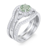Three Piece Round Natural Stone Leaf Style Ring