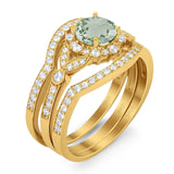 Three Piece Round Natural Stone Leaf Style Ring
