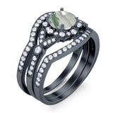 Three Piece Round Natural Stone Leaf Style Ring