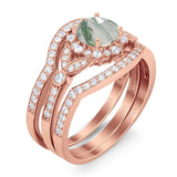 Three Piece Round Natural Stone Leaf Style Ring