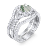 Three Piece Round Natural Stone Leaf Style Ring