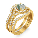 Three Piece Round Natural Stone Leaf Style Ring