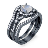 Three Piece Round Natural Stone Leaf Style Ring
