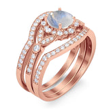 Three Piece Round Natural Stone Leaf Style Ring