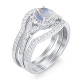 Three Piece Round Natural Stone Leaf Style Ring