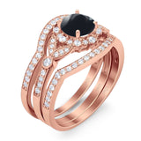 Three Piece Round Natural Stone Leaf Style Ring