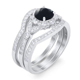Three Piece Round Natural Stone Leaf Style Ring