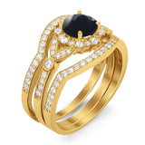 Three Piece Round Natural Stone Leaf Style Ring