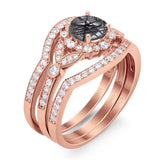 Three Piece Round Natural Stone Leaf Style Ring