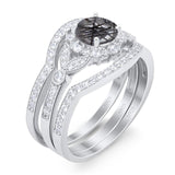 Three Piece Round Natural Stone Leaf Style Ring