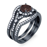 Three Piece Round Natural Stone Leaf Style Ring
