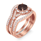 Three Piece Round Natural Stone Leaf Style Ring