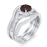 Three Piece Round Natural Stone Leaf Style Ring