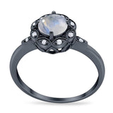 Art Deco Round Natural Stone Flower Ring