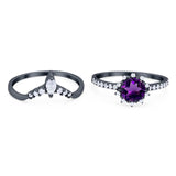 Two Piece Round Natural Stone Chevron Ring