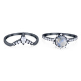 Two Piece Round Natural Stone Chevron Ring