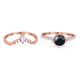 Two Piece Round Natural Stone Chevron Ring