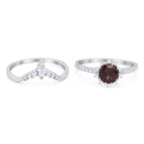 Two Piece Round Natural Stone Chevron Ring