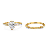 Two Piece Pear Teardrop Natural Stone Ring