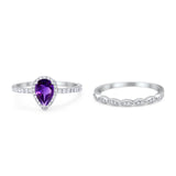Two Piece Pear Teardrop Natural Stone Ring