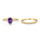 Two Piece Pear Teardrop Natural Stone Ring
