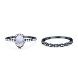Two Piece Pear Teardrop Natural Stone Ring