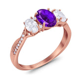 Three Stone Oval Natural Stone Trellis Ring