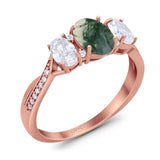 Three Stone Oval Natural Stone Trellis Ring