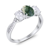 Three Stone Oval Natural Stone Trellis Ring