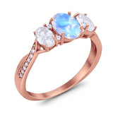 Three Stone Oval Natural Stone Trellis Ring