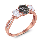 Three Stone Oval Natural Stone Trellis Ring