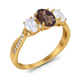 Three Stone Oval Natural Stone Trellis Ring