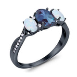 Three Stone Oval Natural Stone Wedding Ring