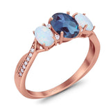 Three Stone Oval Natural Stone Wedding Ring