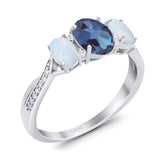 Three Stone Oval Natural Stone Wedding Ring