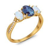 Three Stone Oval Natural Stone Wedding Ring