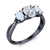 Three Stone Oval Natural Stone Wedding Ring