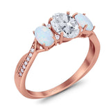 Three Stone Oval Natural Stone Wedding Ring