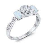 Three Stone Oval Natural Stone Wedding Ring