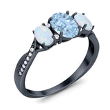 Three Stone Oval Natural Stone Wedding Ring