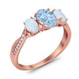 Three Stone Oval Natural Stone Wedding Ring