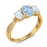 Three Stone Oval Natural Stone Wedding Ring