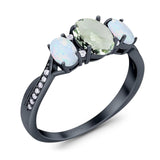 Three Stone Oval Natural Stone Wedding Ring