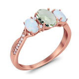 Three Stone Oval Natural Stone Wedding Ring