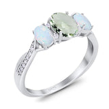 Three Stone Oval Natural Stone Wedding Ring