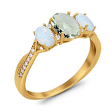 Three Stone Oval Natural Stone Wedding Ring